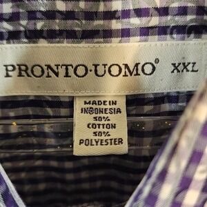 PRONTO UOMO Mens XXL Gingham Check Long Sleeve Button Down Poly-Cotton Shirt EUC